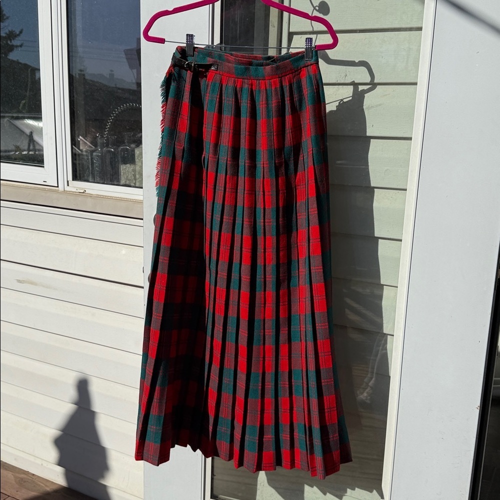 VTG 60s Gor-Ray Green/Red Checked Vintage Scottish long tweed tartan Pure Wool